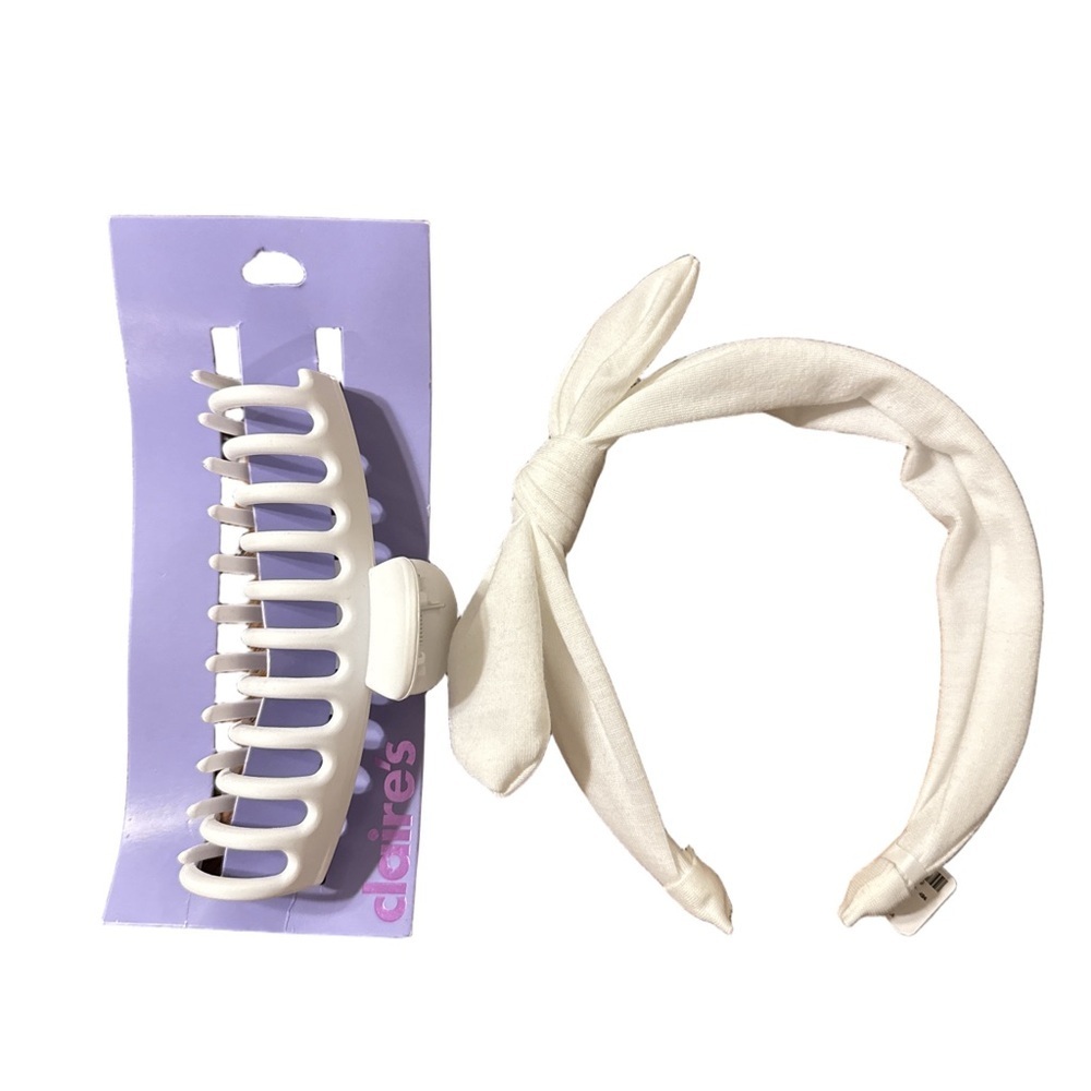 Claire's Cream Hair Clip and Headband Set